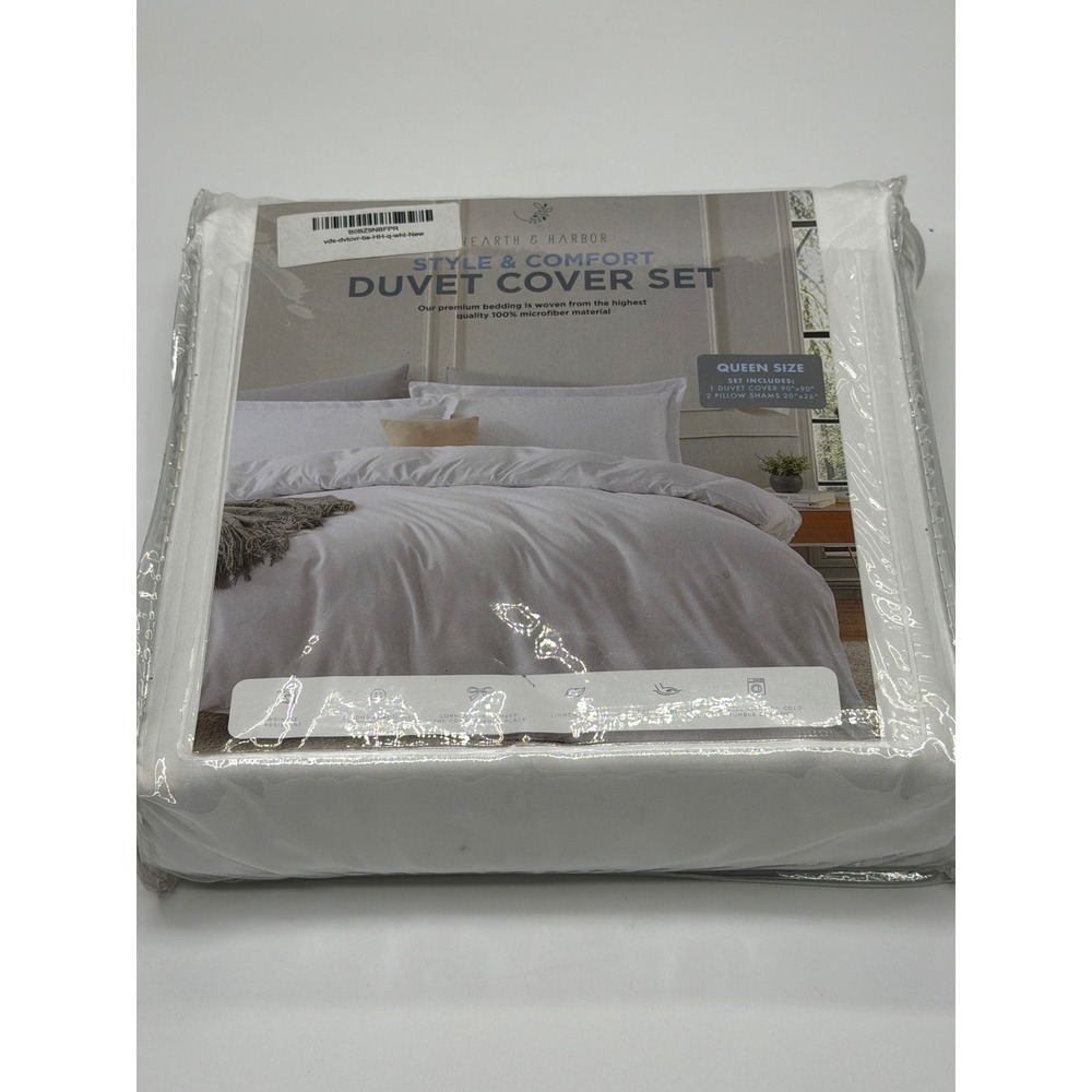NWT Hearth & Harbor Style Comfort Queen Duvet‎ Cover Set White Microfiber